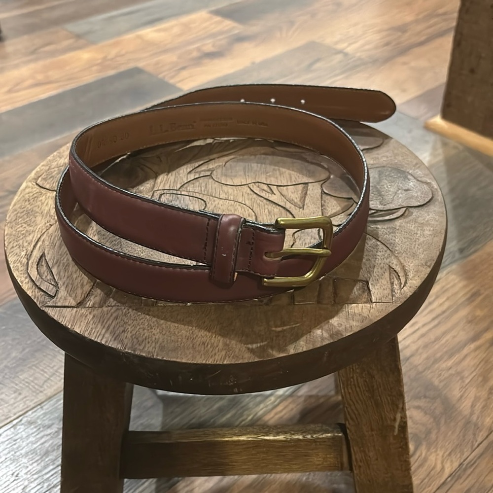 Vintage LL. Bean Classic Brown Leather Belt with Solid Brass Buckle Size  38